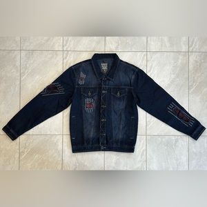 Krome Denim Jacket - Distressed / Patchwork, Dark Wash, Medium